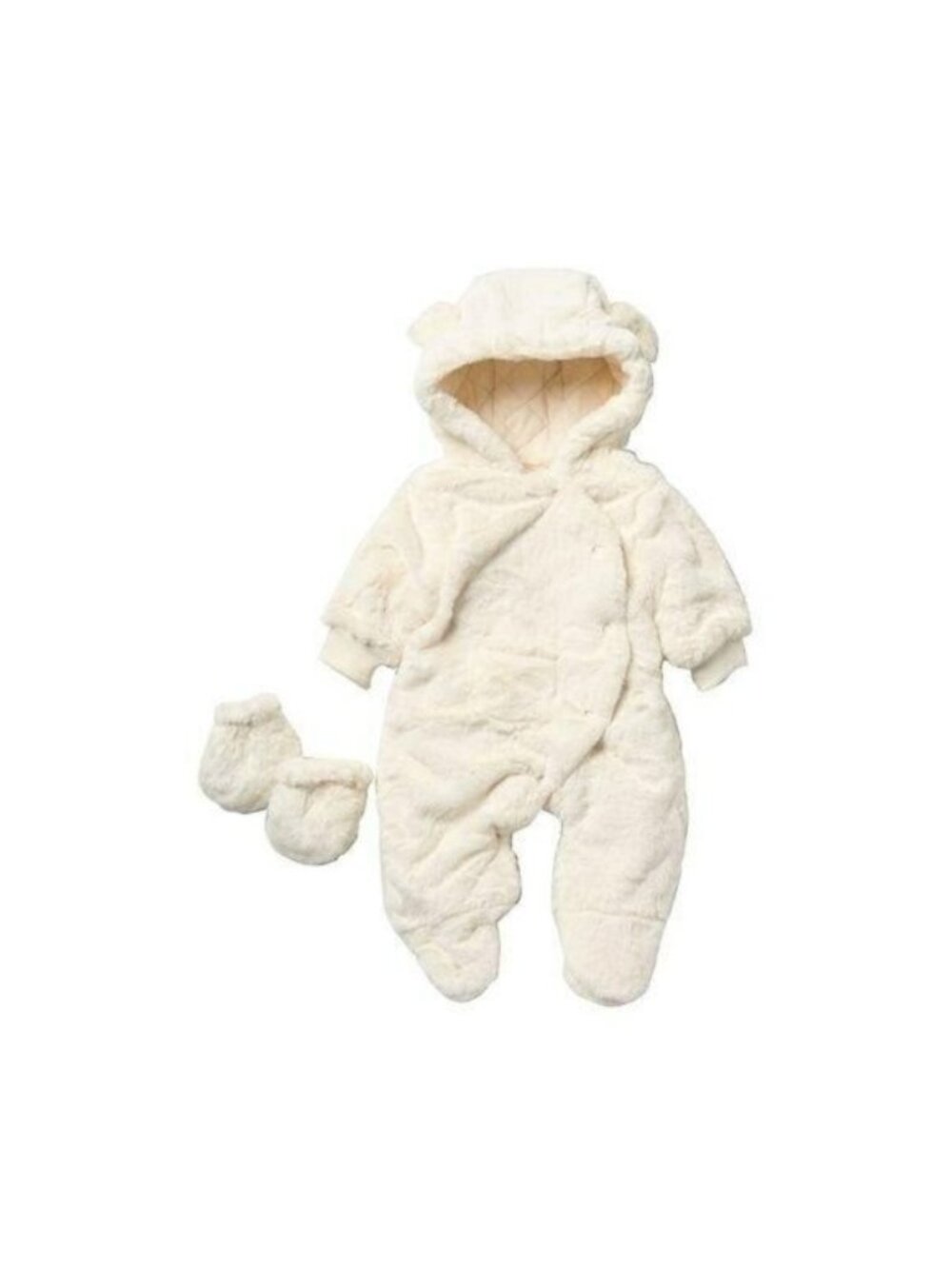 Urban Republic Kids Cream Faux Fur Hooded Jumpsuit W/ Mittens & Footies